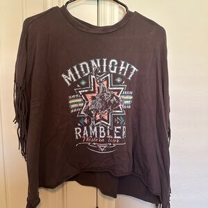 Brown Graphic Fringe Tank Top